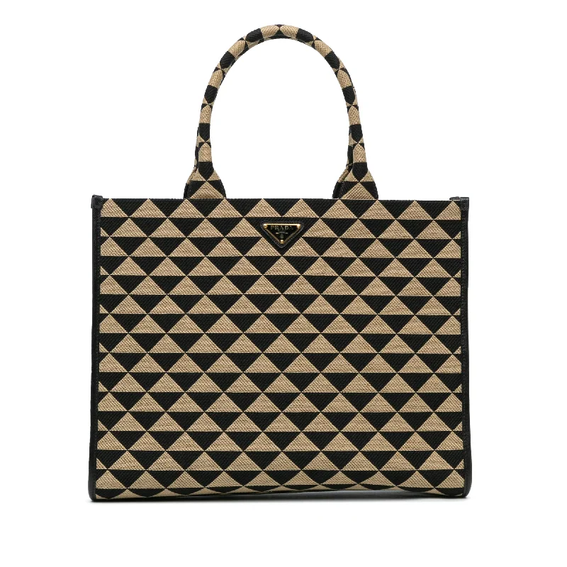 Lightweight And Affordable Bags Brown Prada Large Triangolo Jacquard Symbole Tote Grab Your Favorite Handbags At Discounted Prices