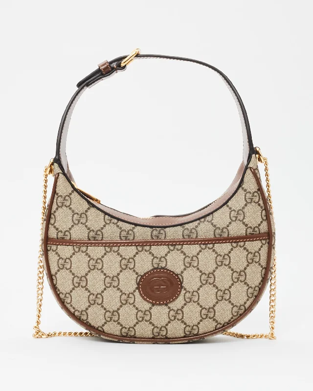 Designer Bags For Luxury Collectors Gucci Monogram Canvas & Brown Leather GG Half-Moon Mini Bag Sleek Bags, Perfect Prices