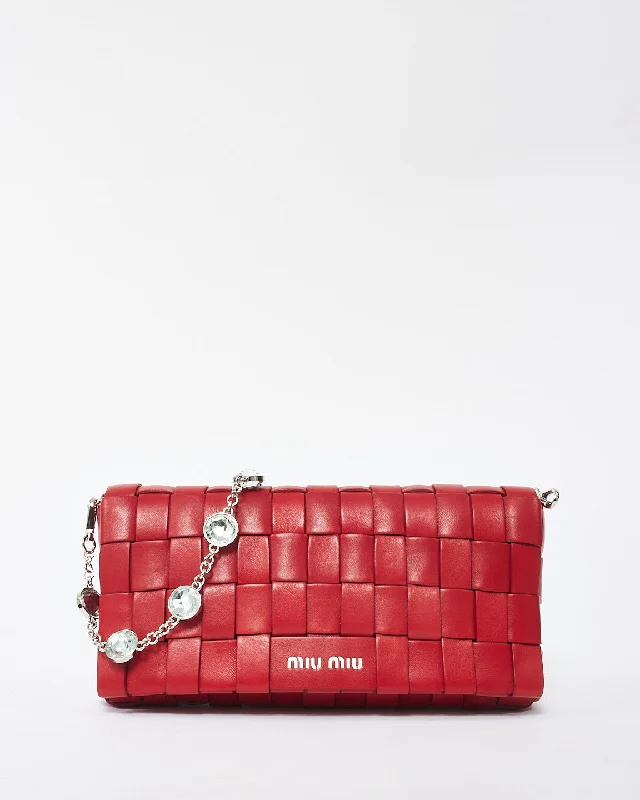 Break Fashion Norms Miu Miu Red Woven Leather Crystal Cloqué Bag Classic Totes, Exclusive Deals Break Fashion Norms Miu Miu Red Woven Leather Crystal Cloqué Bag Classic Totes, Exclusive Deals