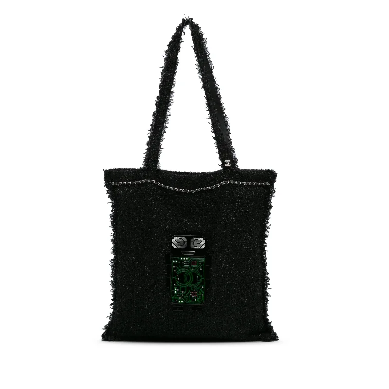 Casual Fashion Black Chanel Large Resin Embellished Tweed Robot Shopping Tote Shoulder Bags, Best Deals Today Casual Fashion Black Chanel Large Resin Embellished Tweed Robot Shopping Tote Shoulder Bags, Best Deals Today