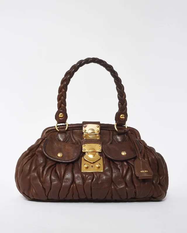 Big Savings Miu Miu Brown Matelassé Leather Coffer Frame Satchel Premium Handbags At Exclusive Prices Big Savings Miu Miu Brown Matelassé Leather Coffer Frame Satchel Premium Handbags At Exclusive Prices