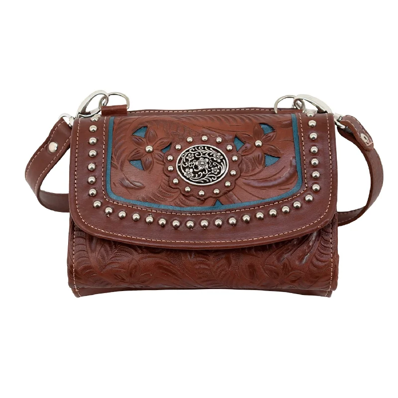 American West Womens Lady Lace Dark Brown Leather Crossbody Bag