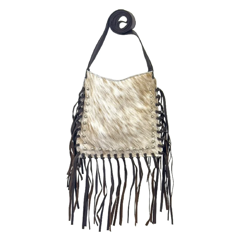 American West Womens Fringed Cowgirl 10in Speckled Hair-On Leather Crossbody Bag