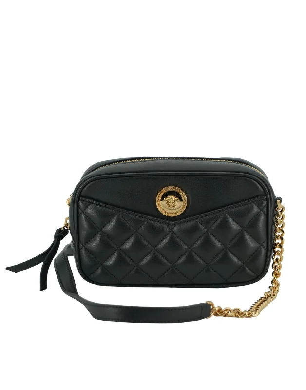 Versace Elegant Small Black Leather Crossbody Women's Bag