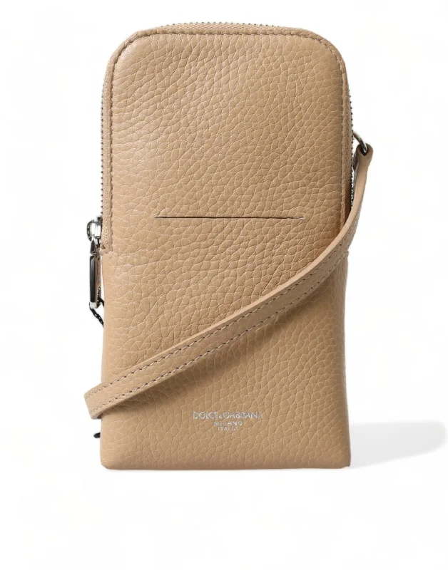 Dolce & Gabbana Elegant Beige Leather Crossbody Phone Women's Bag