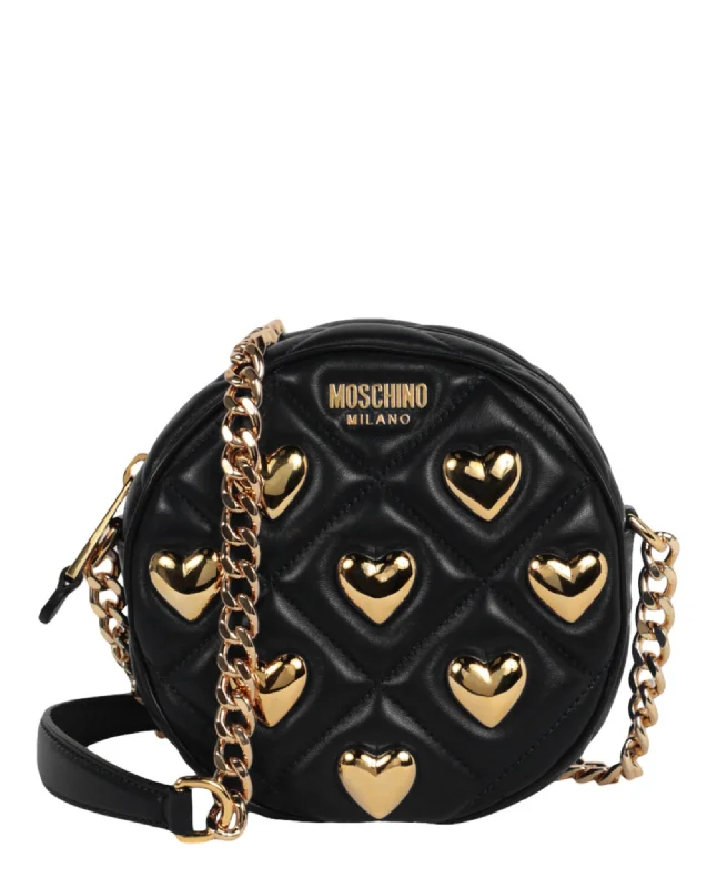 Moschino Womens Heart Studs Quilted Crossbody Bag