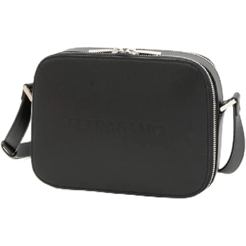 Salvatore Ferragamo Unisex Black Leather Camera Case Crossbody Strap Handbag OS