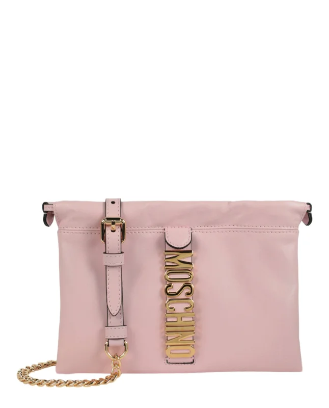 Moschino Womens Logo Belt Drawstring Crossbody Bag