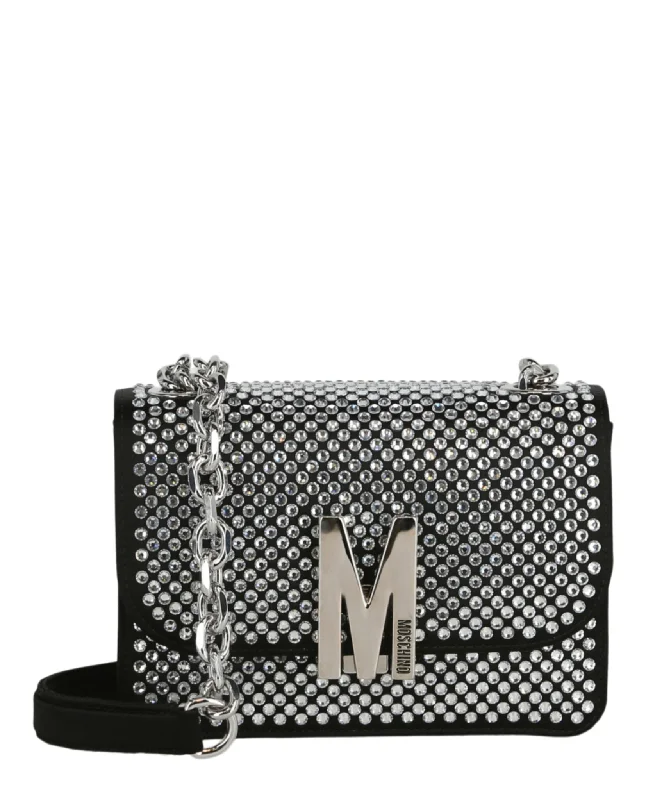 Moschino Womens Crystal Logo Crossbody Bag