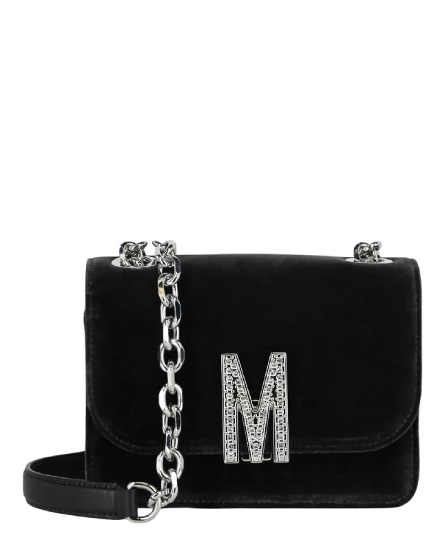 Moschino Womens Velvet Logo Crossbody Bag