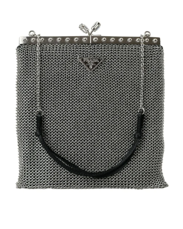 Prada Metal Mesh Shoulder Evening Bag with Snap-Clasp Fastening