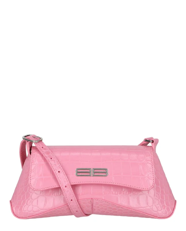 Balenciaga Womens Embossed Croc Shoulder Bag