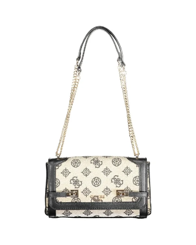 Guess Jeans Guess Natalie Beige/Black Shoulder Bag  Guess Women's Natalie Shoulder Bag  Guess Natalie Chain Strap Shoulder Bag