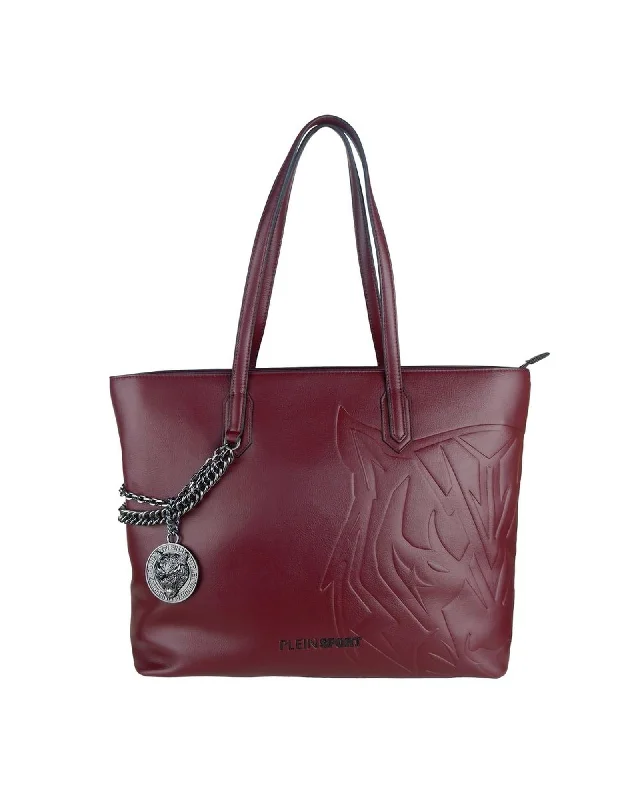 Plein Sport Burgundy Eco-leather Shoulder Bag with Decorative Chain