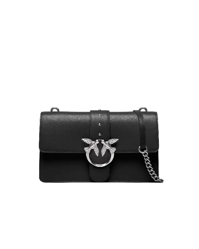 Pinko Leather Shoulder Bag with Clip Fastening