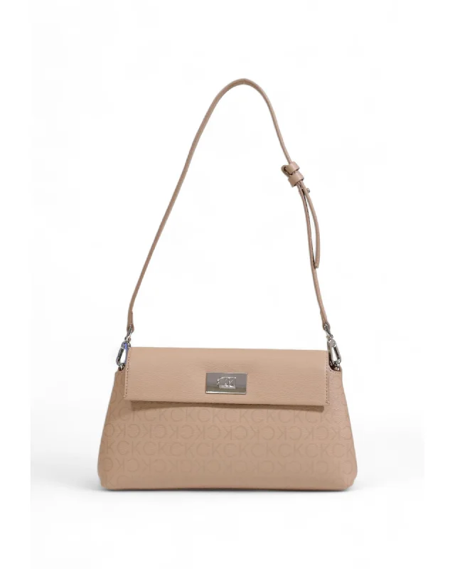 Calvin Klein  Saffiano Leather Shoulder Bag - Taupe