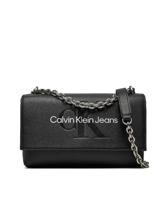 Calvin Klein Jeans Black Print Shoulder Bag with Clip Fastening