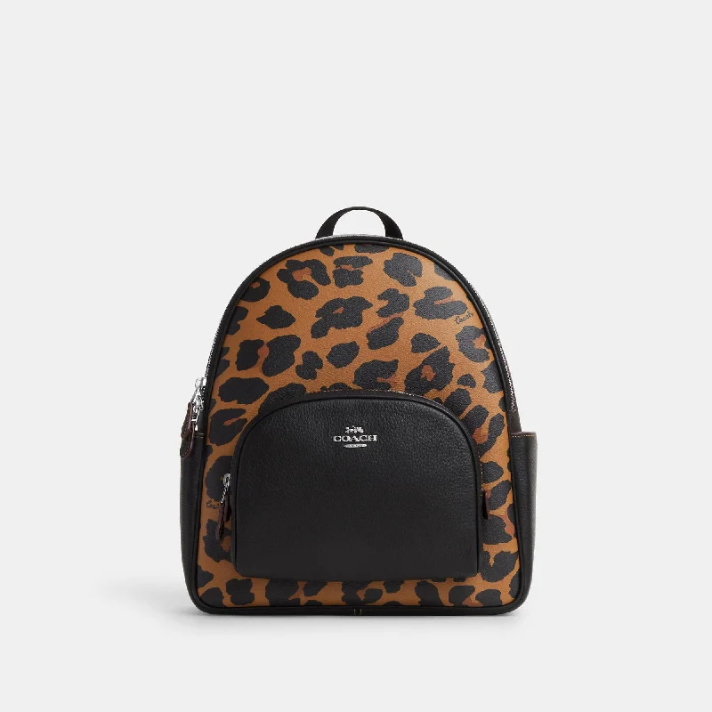 Coach Outlet Court Backpack With Signature Canvas And Leopard Print