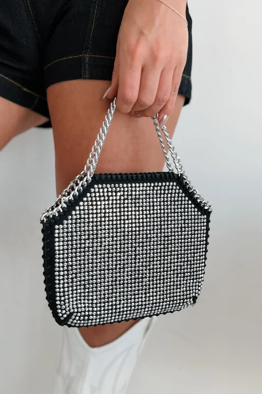 Content Creator Rhinestone Chain Crossbody Bag (Black)