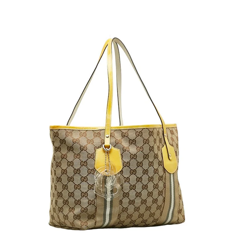 Gucci GG canvas sherry line Tote bag shelter bag 211971 beige yellow canvas patenter leather ladies GUCCI