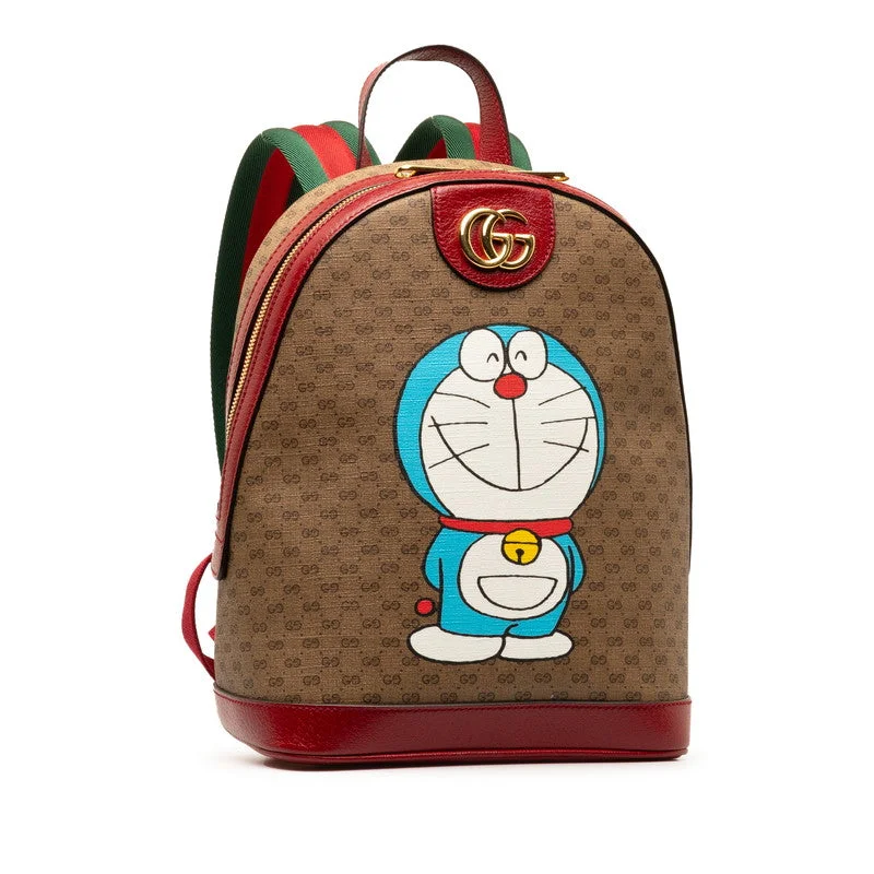 Gucci GG Supreme Sy Line Small Backpack Doraemon Collaborative Backpack 647816 Beige Red PVC Leather  Gucci