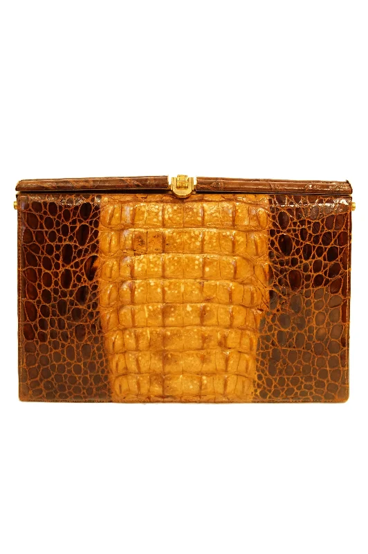 1940s Walnut Alligator Statement Clutch