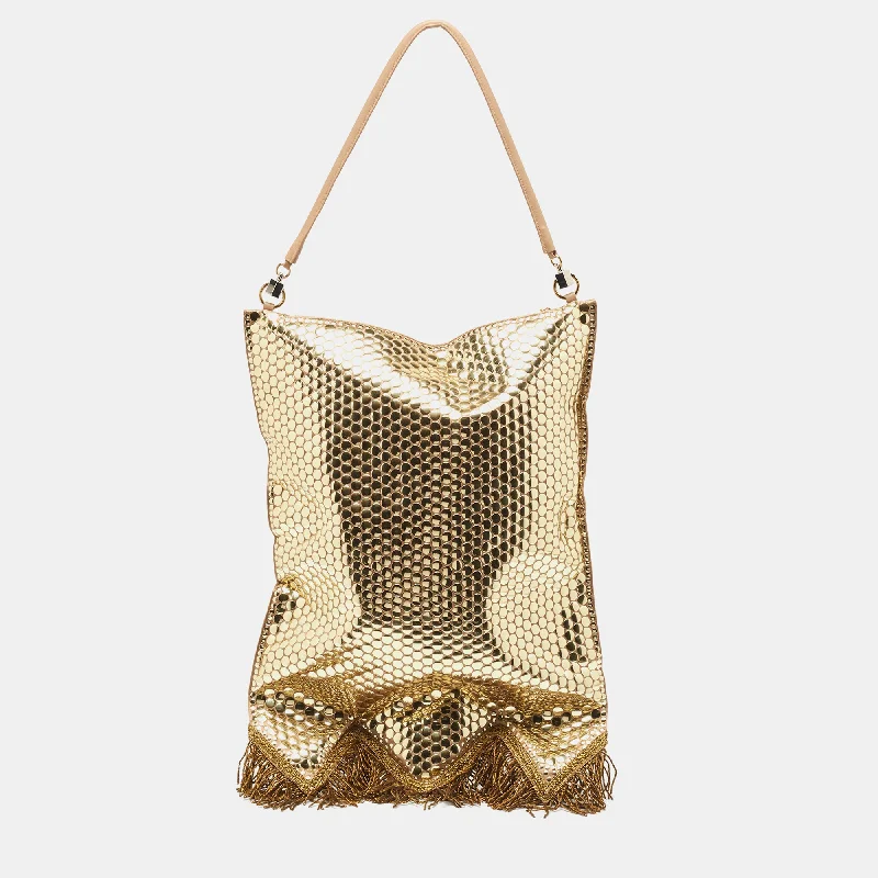 Burberry Gold Bullion Fringing Paillette-Embellished Satin Flag Bag