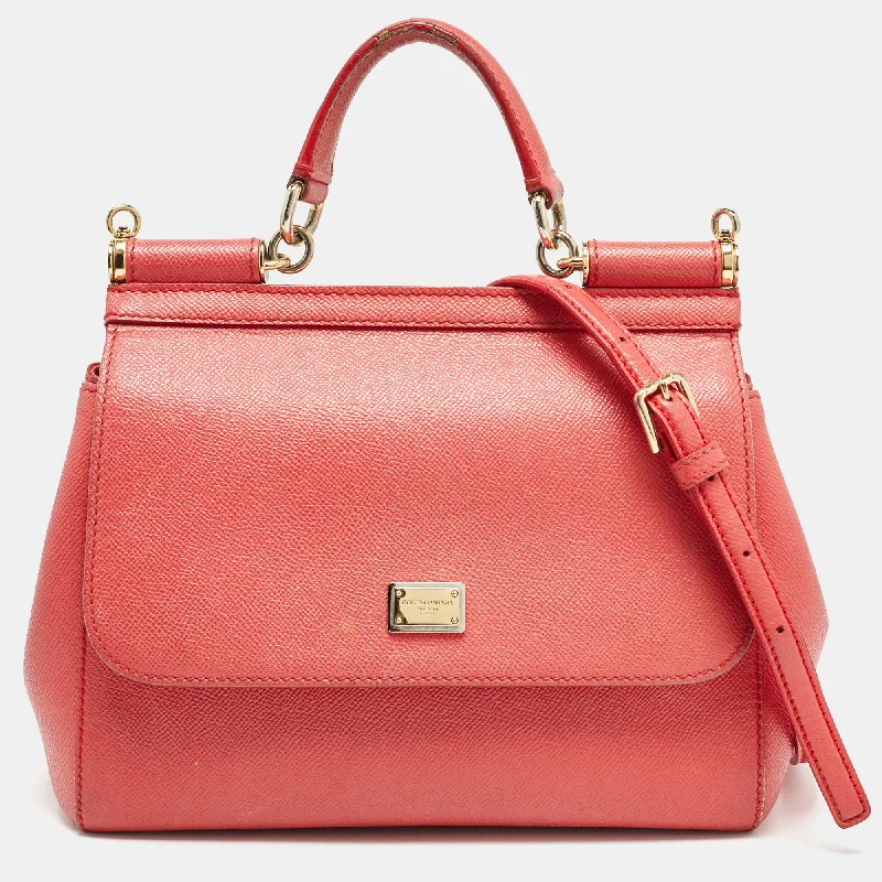 Dolce & Gabbana Coral Pink Leather Medium Miss Sicily Top Handle Bag