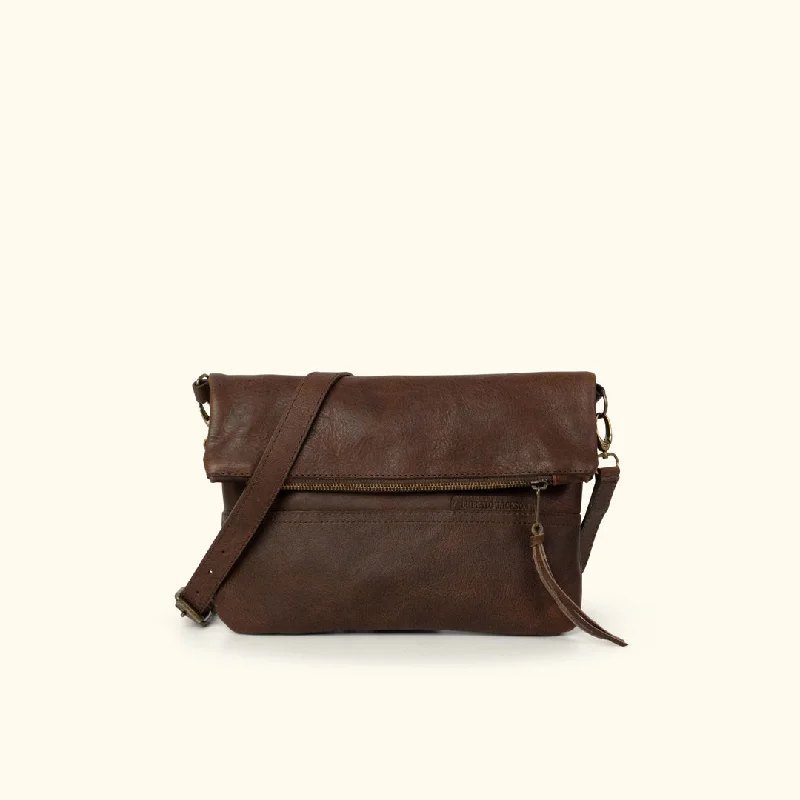 Madison Leather Crossbody Foldover Clutch | Dark Hazelnut