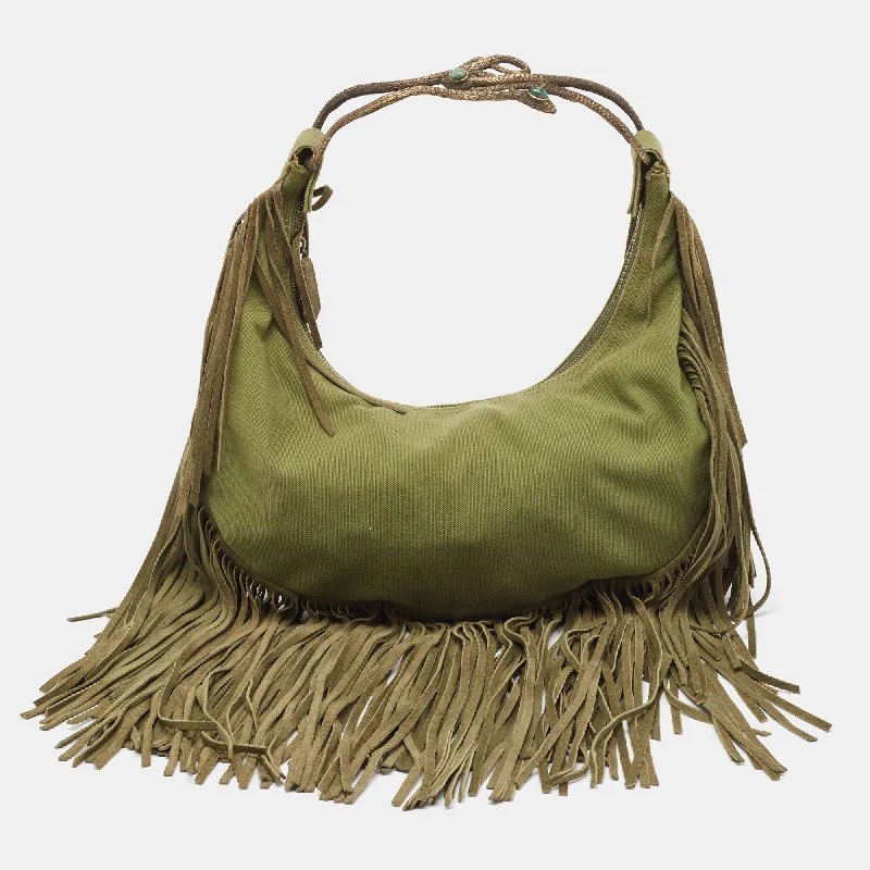 Valentino Military Canvas Fringe Hobo