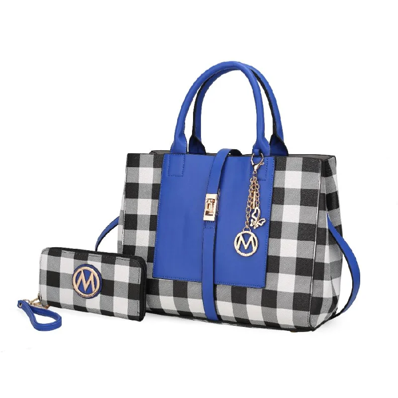 Yuliana Checkered Satchel Bag with Wallet