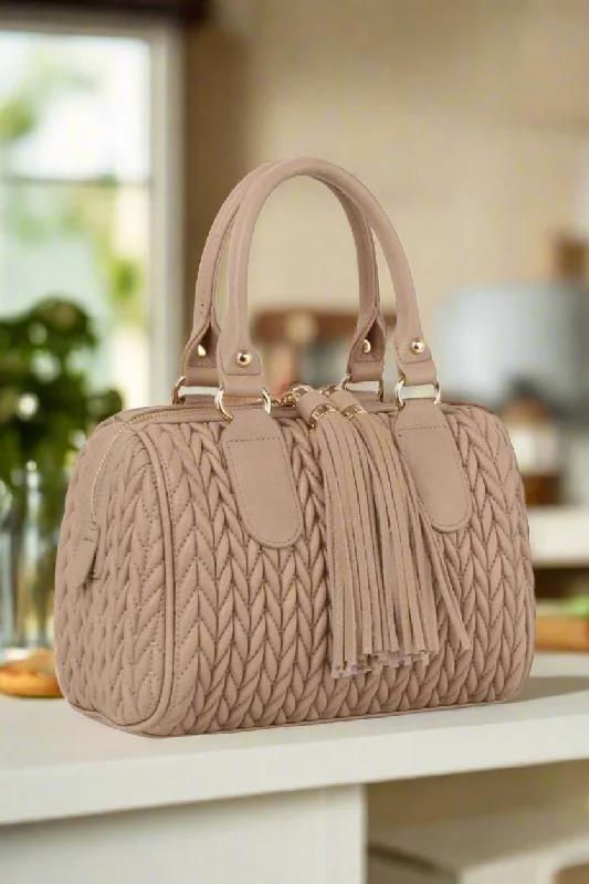 JY0499 Lea Chevron Quilted Satchel With Tassel