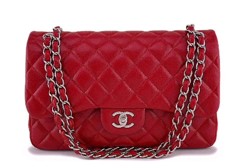 12A Chanel Red Caviar Jumbo Classic Double Flap Bag SHW