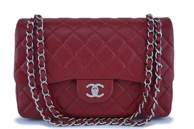 13B Chanel Red Caviar Jumbo Classic Double Flap Bag SHW