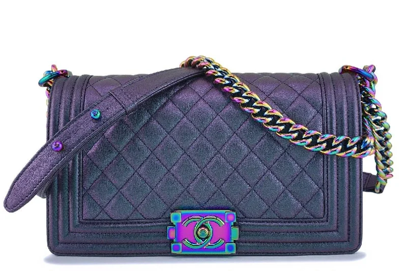 16C Chanel Purple Mermaid Classic Iridescent Boy Flap Bag Medium