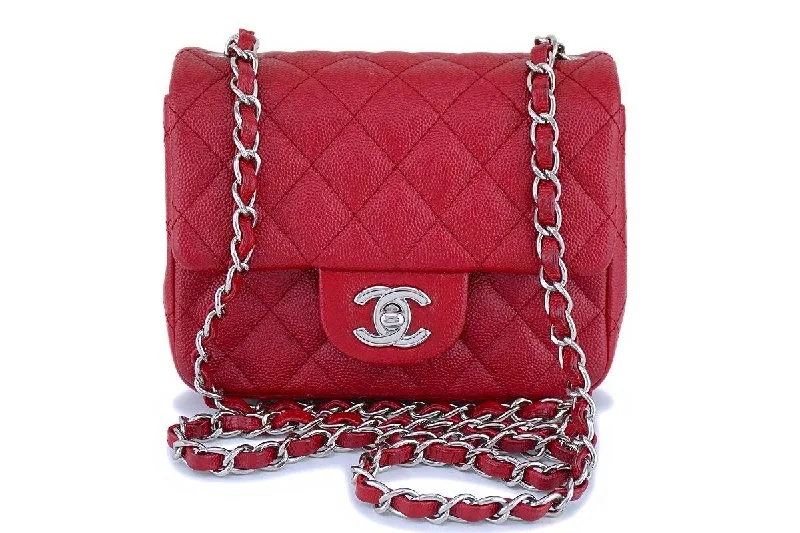 17B Chanel Red Caviar Square Mini Classic Flap Bag SHW