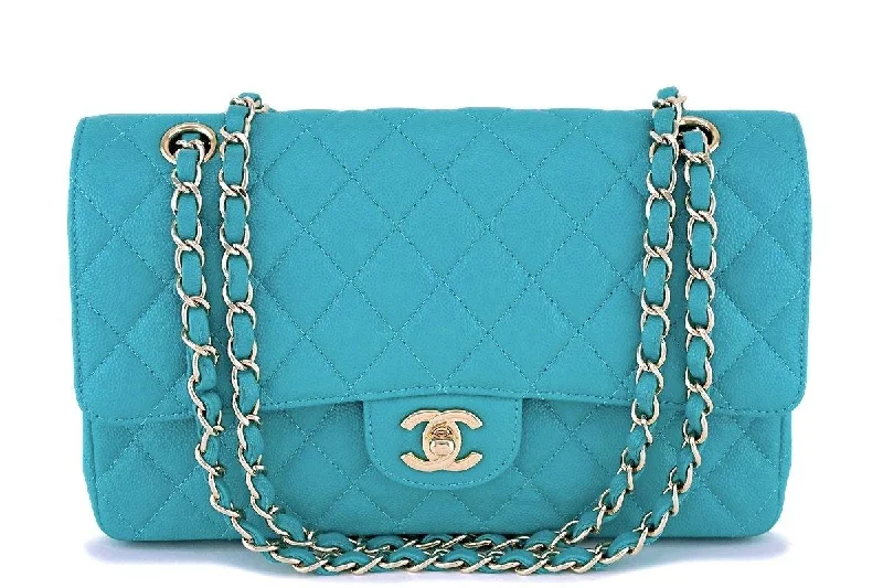 17C Chanel Turquoise Blue Caviar Medium Classic Double Flap Bag GHW