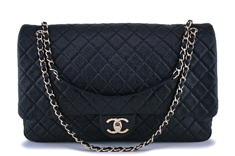 17S Chanel Black Ltd Airlines Runway Travel XXL Classic Flap Bag GHW