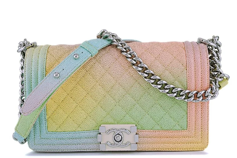 18P Chanel Multicolor Rainbow Caviar Medium Classic Boy Flap Bag