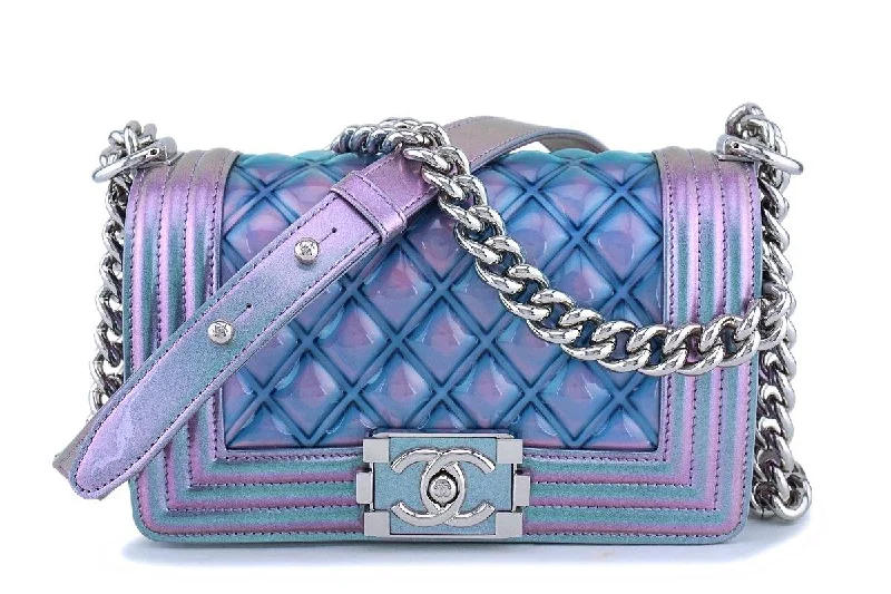 18S Chanel Iridescent Purple Mermaid Small Classic Water Boy Flap Bag SHW