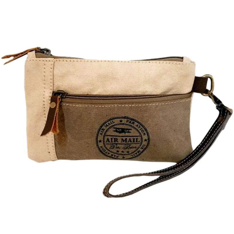 Chic & Modern Sales Air Mail Canvas Wristlet Pouch Best Deals On Premium Handbags