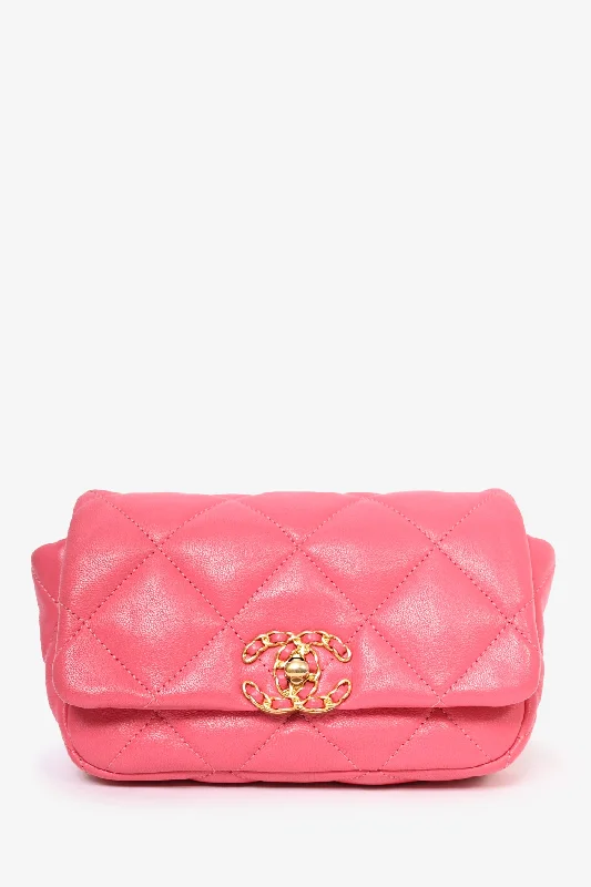 Pre-Loved Chanel™ 2019 Pink Lambskin 19 2-Tone Chain Belt Bag