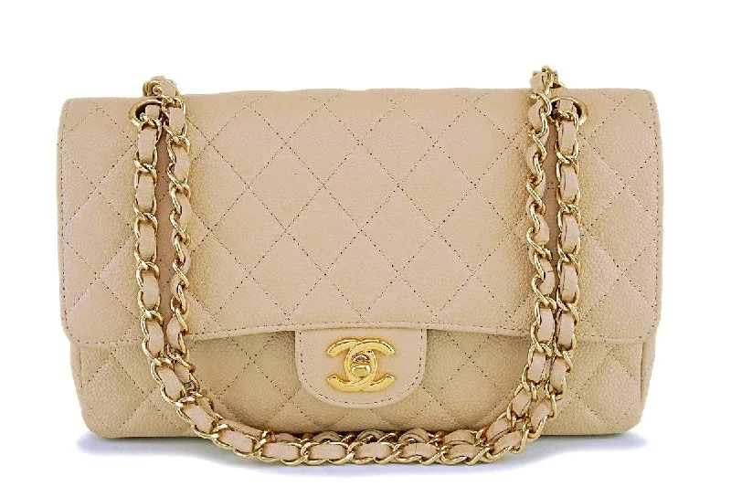 Chanel Beige Clair Caviar Medium Classic Double Flap Bag GHW