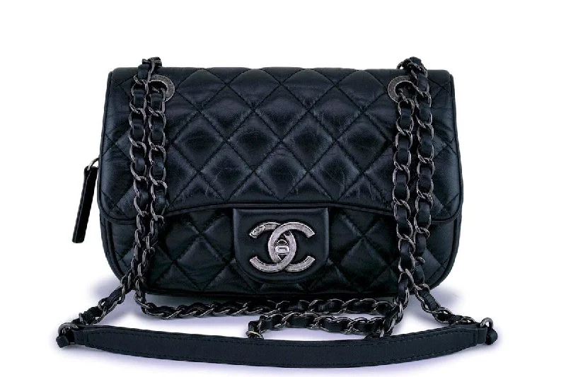 Chanel Black Aged Calfskin Small/Mini Easy Flap Bag RHW