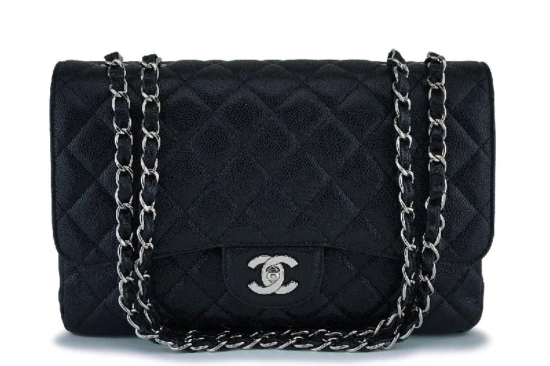 Chanel Black Caviar Jumbo Classic Flap Bag SHW