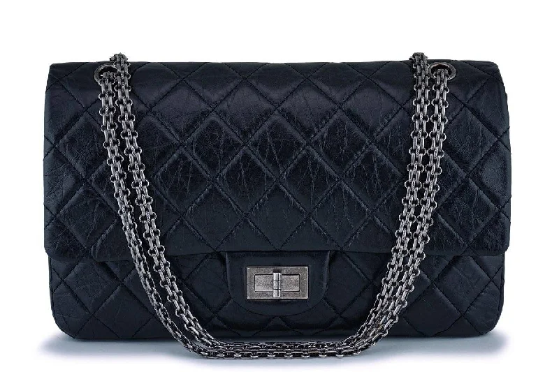 Chanel Black Classic 227 Large 2.55 Reissue Jumbo Flap Bag RHW