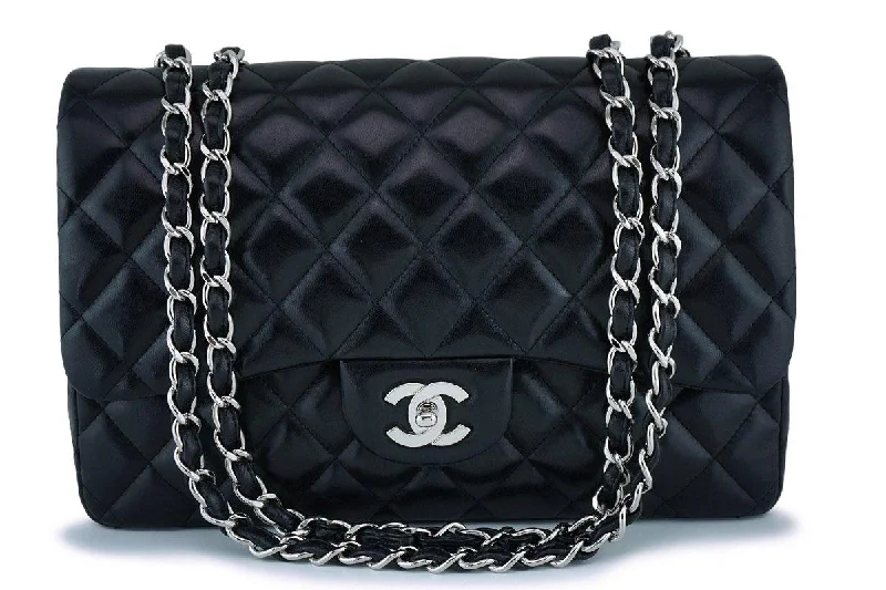 Chanel Black Lambskin Classic Jumbo Flap Bag SHW