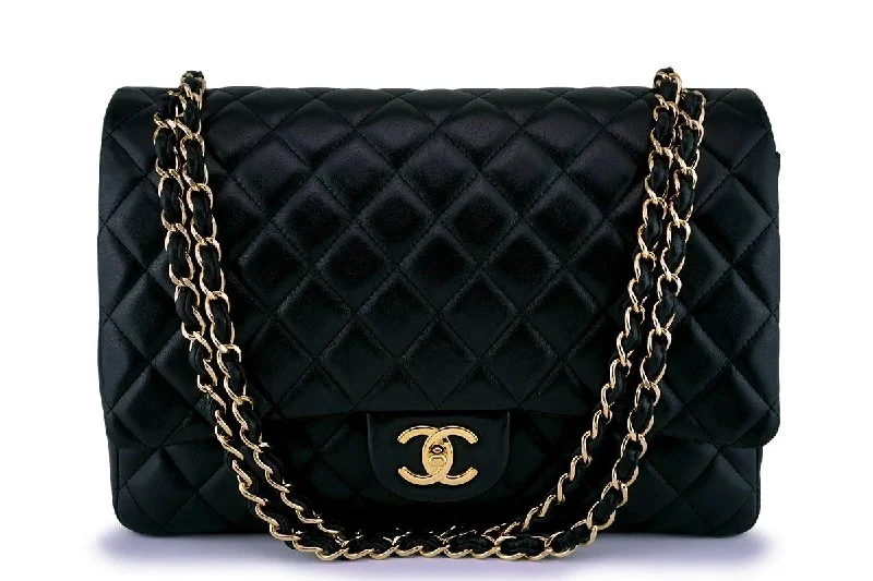 Chanel Black Lambskin Classic Maxi Double Flap Bag GHW