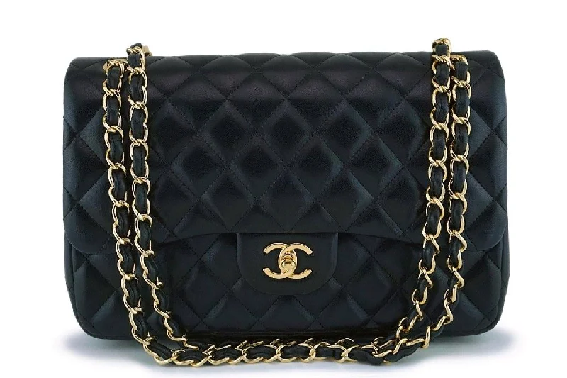 Chanel Black Lambskin Jumbo Classic Double Flap Bag GHW