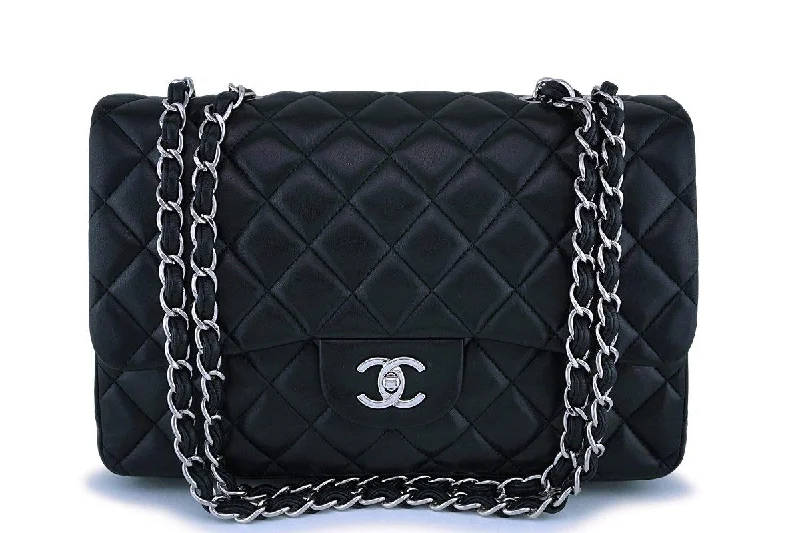 Chanel Black Lambskin Jumbo Classic Flap Bag SHW